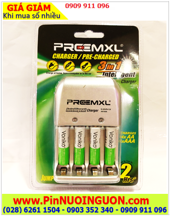 Preermxl FC001 _Bộ sạc pin AAA Preermxl FC001 (kèm 4 pin sạc Voniko AAA1000mAh 1.2v)